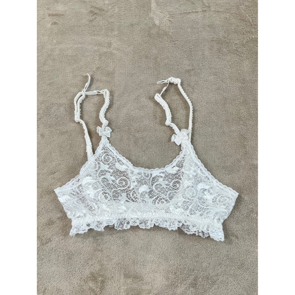 Vintage Victorias Secret Gold Label White Lace Bralette Ruffle Bows Small GOOD